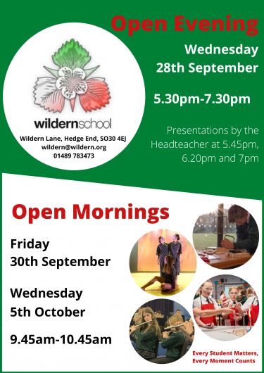 Wildern School Open Days 2022 Advert