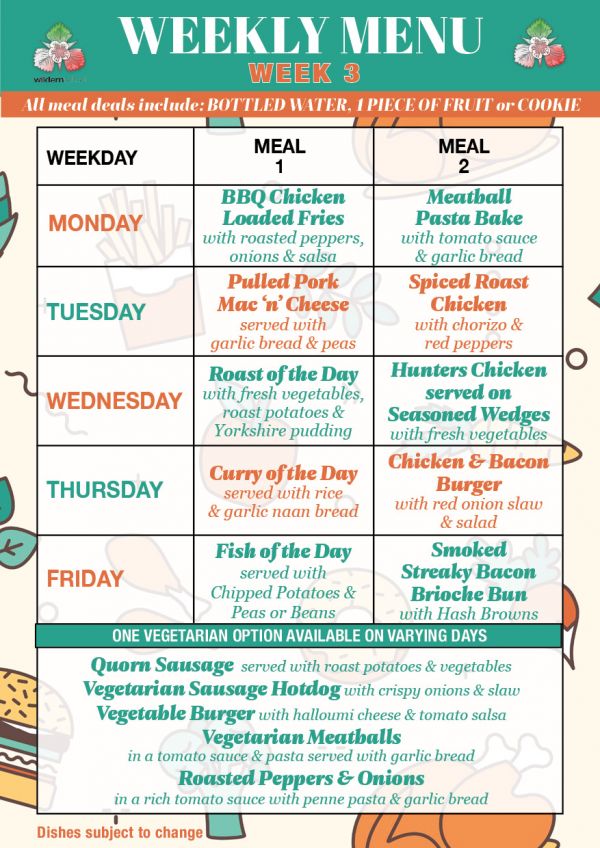 Weekly Menu Wildern week 3