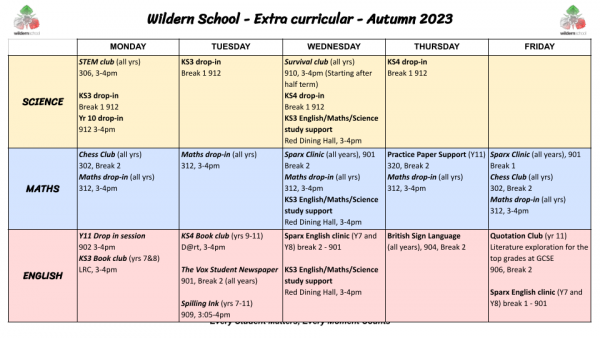 Autumn 23 extra curricular